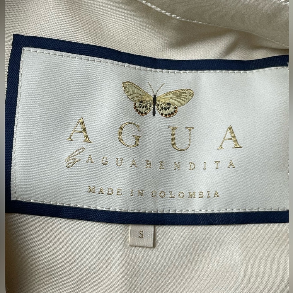 Aqua By Aqua Bendetta Cecilia Paraiso Cream Satin Button Down Shirt Top Bird S/L - Picture 3 of 10